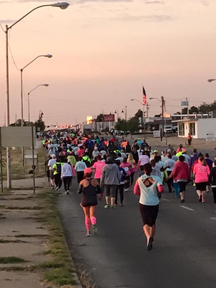This event is all about breast cancer awareness and survival, and the proceeds fun local efforts. How cool, then, that the first leg of the race was toward one of our classic pink Oklahoma sunrises!