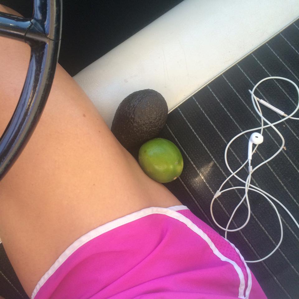 One day while I was driving to Harrah to run, this lime and this avocado rolled across the floorboard of my car. I did not buy them. How they got in my car is a mystery. A delicious, vitamin-packed mystery. Had they been there since 1963 when the car was built? No one knows. I sliced them and added them to a really big green salad topped also with grilled steak. The End.